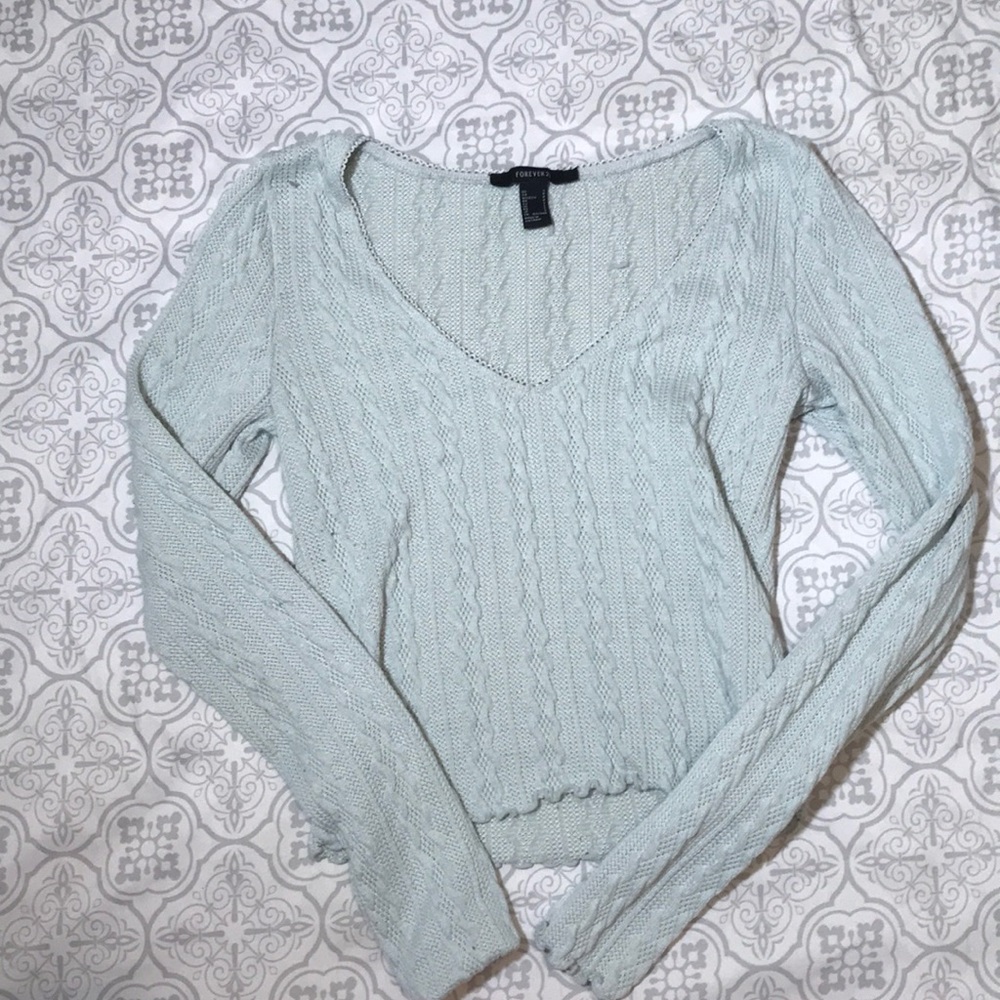 Forever 21 Mint green v-neck sweater